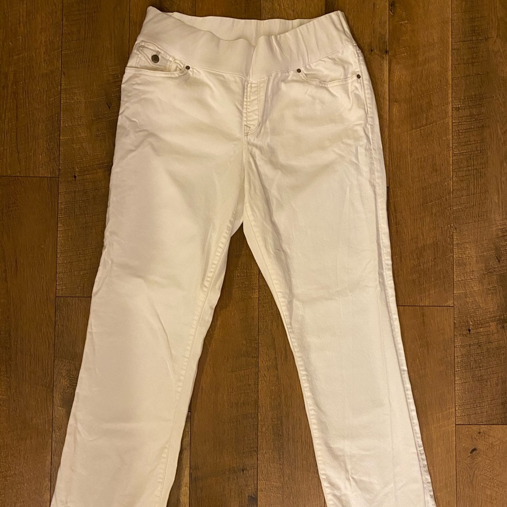 Gap Demi panel white straight leg jeans 33 16 long